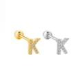 Orecchino Piercing Cartilagine Lettera K in Acciaio Inossidabile con Zircone Oro e Argento - Lettera K