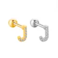 Orecchini piercing cartilagine lettera J con zirconi cubici brillanti set oro argento - Lettera J