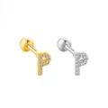 Orecchino tragus lettera P in acciaio inossidabile con zirconi in oro e argento. - Lettera P