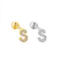 Orecchino Piercing Lettera S Oro e Argento in Acciaio Inossidabile Zircone Cartilagine - Lettera S