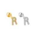 Orecchino cartilagine lettera R in acciaio inossidabile con zircone, oro e argento. - Lettera R