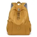 Mustard yellow nylon casual backpack with spacious compartments, durable straps, and stylish design. - Yellow Small