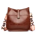 Brown faux leather crossbody bag with geometric guitar strap casual shoulder bag for women - Brown