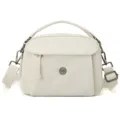White casual nylon crossbody shoulder bag for women with multi layers and top handle - Ivory