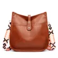 Brown PU leather messenger bag with geometric wide strap casual crossbody shoulder bag - Yellow