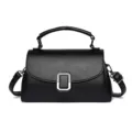 Schwarze PU Leder Damen Umhängetasche, elegante quadratische Handtasche für den Alltag. - Schwarz