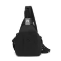 Black nylon sling crossbody bag, stylish casual everyday casual chest bag for women. - Black