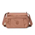 Casual nylon crossbody bag for women with multiple zippered compartments and adjustable strap. - Brick Red