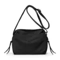 Black nylon crossbody shoulder bag for women, lightweight casual everyday travel purse. - Black