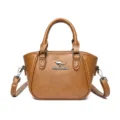 Brown leather shoulder bag, stylish casual handbag and versatile daily underarm bag for women. - Yellow