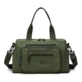 Green nylon shoulder bag for women, casual crossbody handbag with multi-pocket design. - Green
