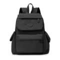 Black casual nylon school backpack, large capacity minimalist travel book bag. - Black