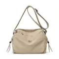 Beige nylon crossbody bag for women lightweight casual shoulder bag with zipper and drawstrings - Khaki