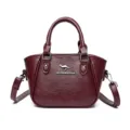 Wine red women's PU leather shoulder bag handbag, stylish daily casual tote pillow bag. - Burgundy