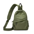 Casual army green nylon sling backpack, lightweight everyday crossbody bag for women. - Green