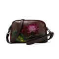 Vintage Embossed Lotus Women Crossbody Bag Retro Ethnic Style Leather Shoulder Bag - Coffee