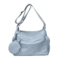 Light blue nylon casual shoulder bag with small round coin pouch, multi-pocket design. - Blue