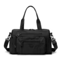 Black nylon shoulder bag for women, casual multi-pocket crossbody tote with top handles. - Black