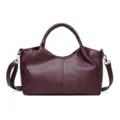 Elegant wine red PU leather women handbag large capacity casual shoulder messenger bag. - Burgundy
