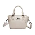 Chic beige leather shoulder bag for women, stylish minimalist handbag with top handle and strap. - Off White