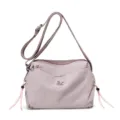 Lightweight nylon women's shoulder bag casual crossbody bag with adjustable strap. - Light Pink