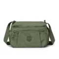 Green nylon crossbody bag with multi zipper pockets, casual shoulder bag for women daily use. - Green