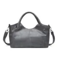 Stylish women's shoulder crossbody bag large capacity soft PU leather tote urban minimalist handbag - Gray