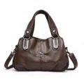 Dark brown leather handbag multi-layer large capacity shoulder bag for women daily use - Brown