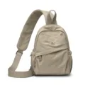 Casual nylon sling backpack for women, lightweight solid color daypack for daily travel and school. - Khaki