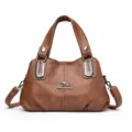 Brown PU leather multi-layer large capacity handbag shoulder tote bag for women daily commute. - Yellow Brown