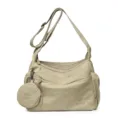 Khaki nylon shoulder bag with coin purse, casual multi-pocket crossbody tote for daily commute. - Khaki