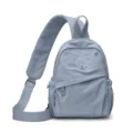 Casual nylon sling backpack light blue solid color daily travel lightweight stylish bag - Blue