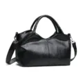 Black soft PU leather women shoulder bag large capacity daily casual handbag style. - Black