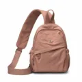 Casual women's nylon sling backpack, lightweight retro chest bag for daily travel, pink. - Brick Red