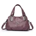 Purple leather handbag for women, spacious shoulder bag with stylish metal hardware. - Purple