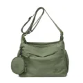 Green nylon shoulder bag with coin purse, multi-pocket crossbody hobo bag variant. - Green