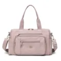 Borsa a tracolla in nylon rosa con tasche multiple, borsa casual con manici superiori e zip. - Rosa chiaro