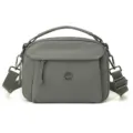 Grey nylon crossbody bag with multi-layer pockets, top handle and adjustable shoulder strap. - Feather Gray