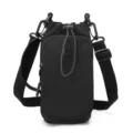Minimalist black crossbody bag with drawstring closure, front zipper pocket and adjustable strap. - Black