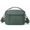 Green nylon crossbody bag for women, casual multi-layer shoulder bag with adjustable strap. - Greengage Green