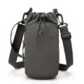 Grey nylon crossbody phone bag, casual drawstring pouch with adjustable strap and front logo. - Rock Gray