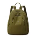 Olive green nylon backpack for women, casual daily travel bookbag with multiple zippered pockets. - Brownish Yellow