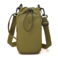 Green nylon crossbody bag with drawstring closure, front zipper pocket, and adjustable strap. - Brownish Yellow