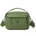 Green nylon crossbody bag with multi-layer pockets, top handle, and adjustable shoulder strap. - Matcha Green
