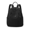 Black nylon backpack for women, casual travel daypack with multiple zipper pockets. - Black