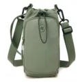 Minimalist sage green drawstring crossbody bag with front zip pocket and adjustable strap. - Mint Green