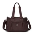 Dark Brown Waterproof Nylon Women Tote Bag Casual Large Capacity Shoulder Handbag - Deep purple
