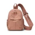 Women multi-functional nylon backpack lightweight casual waterproof daily commuter shoulder bag - Brick Red
