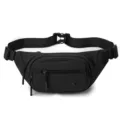 Black nylon waist bag casual fashion chest pack adjustable strap multi zipper pockets - Black