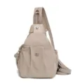 Beige nylon sling backpack for women, casual daily crossbody chest bag with metal lock. - Gray